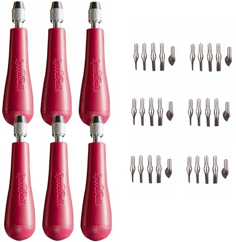 Speedball Linoleum Cutter Kit Assortment #1 (6-Pack) - Linocut Carving Tools for Block Printing, Includes 5 Blades