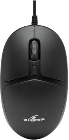 Bluestork - M-W-OFF20 - Raton con Cable para Ordenador - Mouse Ergonómico para PC/Mac - Ratón Compacto para Oficina, Sensibilidad Ajustable hasta 1000 dpi, Ambidextro, Conexión Rápida – Nuevo