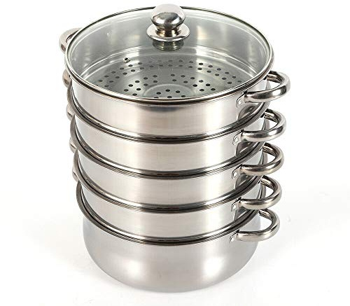 Vaporera de acero inoxidable de 17, 20, 22 cm, juego de 3 piezas, hervidor de verduras, patatas con inserto de vapor y dos asas, apilable, para todas las sartenes con un diámetro interior de