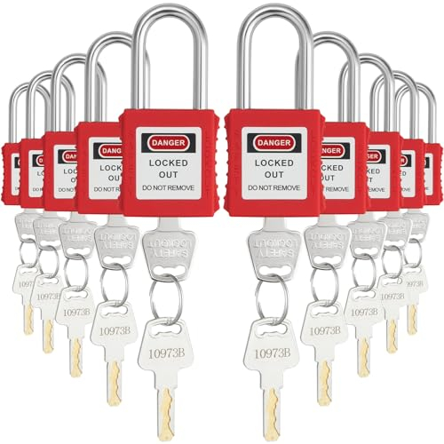VEVOR Lockout-Tagout-Schloss-Set, 10 rote Sicherheits-Lockout-Vorhängeschlösser, mit 2 Schlüsseln pro Schloss, OSHA-konforme Lockout-Schlösser, Lockout-Tagout-Sicherheitsvorhängeschlösser