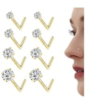 Chriscoco 20 g näspiercing guld näspiercing kirurgiskt stål 14K guld näspiercing plugg zirkonia piercing näsa nostril piercing för kvinnor män