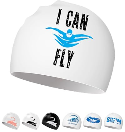Bonnet de Bain - Bonnet Piscine en Silicone pour Femme Homme Adulte Adolescents aux Cheveux Longs/Courts (Je Peux Voler)