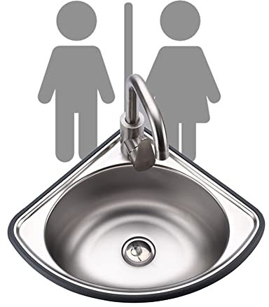 Lavandino ad angolo piccolo in acciaio inox, montaggio a parete, salvaspazio, lavabo galleggiante (argento dimensioni A2 34 x 34 cm)