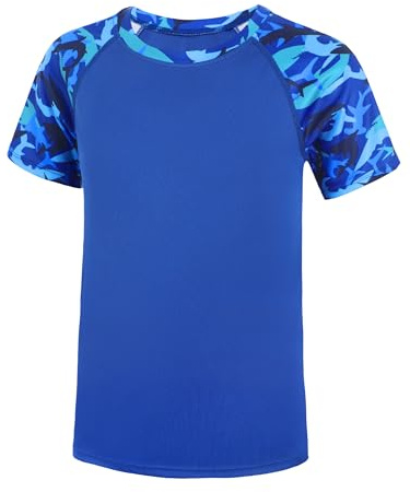 Roadbox Boy's UPF 50+ Rash Guard Swim Shirt, Short Sleeve Water Surf Fishing Sun Shirts, Kids Youth UV Protection Rashguard Dark Blue