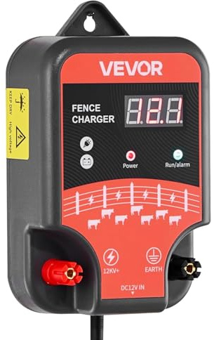 VEVOR Chargeur de Clôture Électrique, 3 J, Électrificateur de Clôture Électrique, Compatible Alimentations CA CC Solaire, 12 kV, Indicateur LED, Portée 1-3 km, pour Empêcher Intrusion Animaux Sauvages