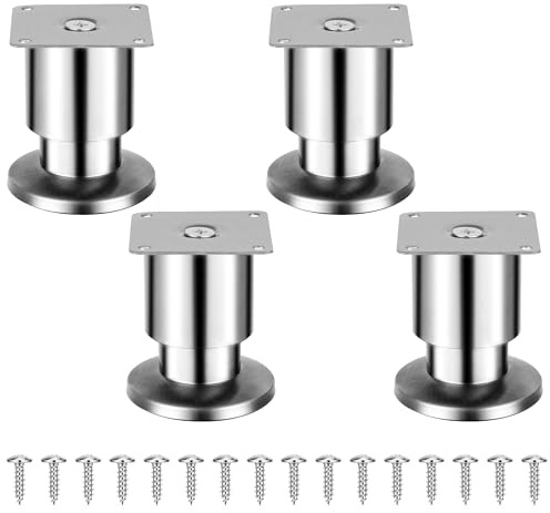 Torven Set di 4 piedini per mobili in acciaio inox (carico di 250 kg), piedini per mobili regolabili – come mobili da bagno, piedi e piedi da tavolo (colore metallo, 8 cm)