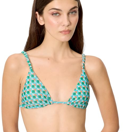 YSABEL MORA. Top Bikini Triángulo con Brillo Copa B. Top De Bikini Triángulo Sin Aro con Relleno Extraíble. Colección Sea.