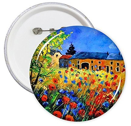 DIYthinker Poppy Garden Cabin Réalisme Huile écoles de peinture Impression Bouton Badge Broches rondes Vêtements Décoration cadeau 5pcs L Multicolore