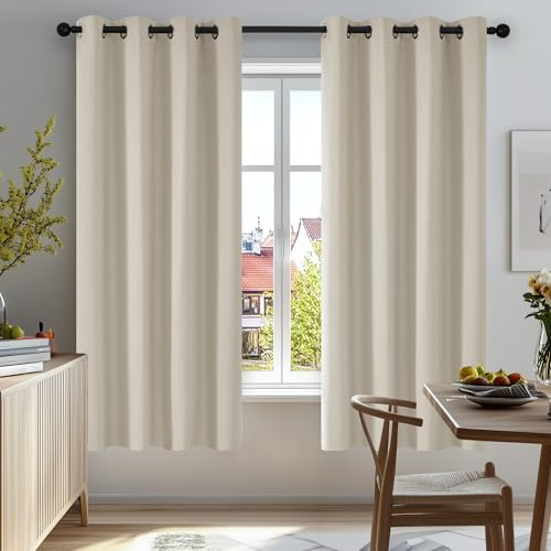 Deconovo Window Treatment Super Soft Thermal Insulated Room Darkening Curtains for Bedroom 66 x 54 Inch Light Beige 1 Pair