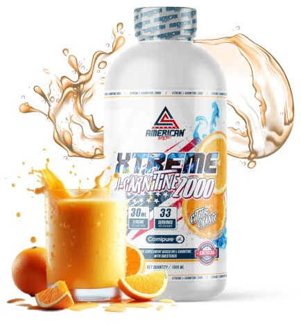 AS American Suplement | Extreme L-Carnitine 2000 | L Carnitine Liquide | Aide à la Définition Musculaire | Jus d'Orange Rafraîchissant | 1 Litre | Augmente les Performances et l'Énergie