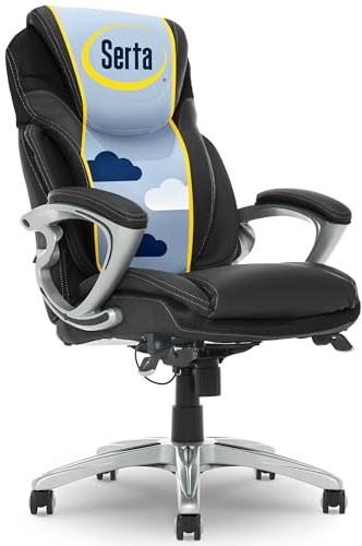 Serta Bryce Executive Office Chair - Ergonomic Computer DeskChair with Lumbar Technology - Adjustable Height - Memory Foam Body Pillows - 360° Swivel Rolling Base - Bonded Leather - Black