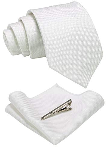 JEMYGINS Krawatte Herren Klassische Baumwoll Karierte Mehrfarbig Inklusive Einstecktuch Krawattenklammer Set