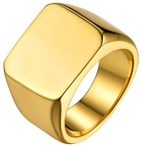 GoldChic JEWELRY Anello Oro Con Sigillo Grande in Acciaio Inossidabile Placcato Oro Per Uomo, Anello Uomo Oro Punk Per Rapper Taglia 27 Regalo per Uomo Ragazzo