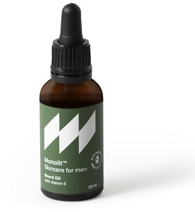 Monolite - Olio per Barba da Uomo 30 ml - Idratante, Nutriente, Emolliente, Olio di Avocado, Olio di Argan, Vitamina E, Profumo di Sandalo, Bottiglia con Pipetta, Capiente