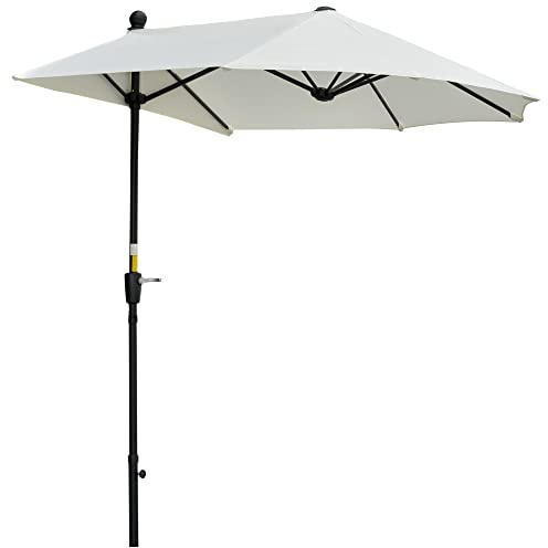 Outsunny Sombrilla de Pared de Jardín 200x190x240 cm Parasol de Terraza con Manivela Poste de Acero y Base Cruzada Anti-UV para Terraza Balcón Crema
