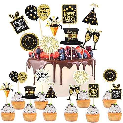 HOWAF 20 Decoration Nouvel An 2026 Cupcake Toppers, Bonne Année Cupcake Toppers Happy New Year Topper de Gâteau pour Décorations de Gâteau Fournitures Nouvelle Année, Deco Jour de l'An 2026