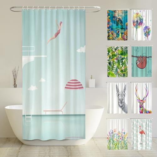 arteneur® - Pool - Anti-Schimmel Duschvorhang 120x200 - Recycelt mit Öko-Tex Standard 100 - Beschwerter Saum, Blickdicht, Wasserdicht, Waschbar, 8 Haken & E-Book