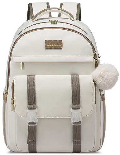 LOVEVOOK School Backpack for Teen Girls, Student Backpack Purse for 14-16 Teenage, Cute Kid Bookbag, Back to School Backpacks Fit 15.6 Inch Laptop, Large College Travel Bag, Beige-khaki