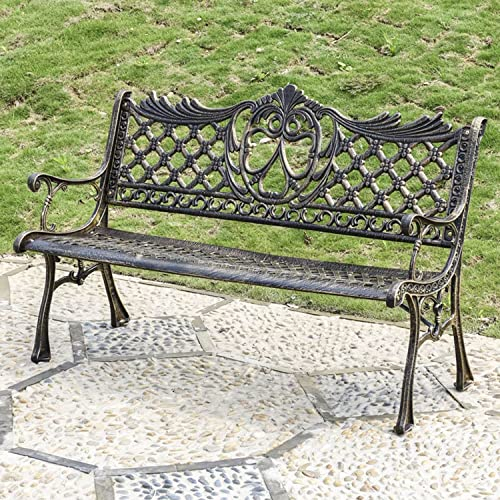 Trädgårdsbänk, uteplats för uteplats, utomhusbänkar väderbeständig, parkbänk i järnmetall stålstativ med ryggstöd och armstöd, retrodesign, kostym för trädgård, veranda och park (Färg: B mäs