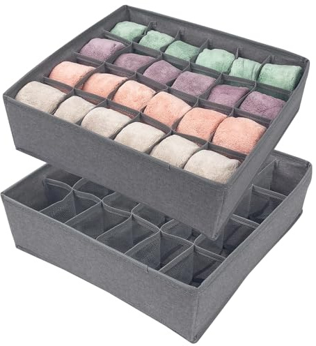 Avesteir 2 Pcs organizador ropa interior, 24 Celdas organizadores cajones calcetines, compartimento de almacenamiento bragas Plegable, para almacenar Cinturones, Bufandas, Sujetador, Corbata (Gris)