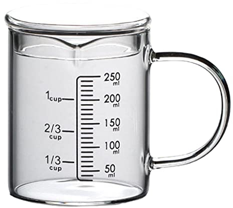 Vaso medidor de cristal con tapa con asa multifunción para cocina 250 ml