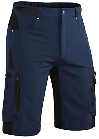 Hiauspor Korta mountainbike-byxor för herr MTB-cykelshorts lätta snabbtorkande cykelshorts med fickor cykelshorts vandring utomhus cykel, Mörk marinblå, 4XL