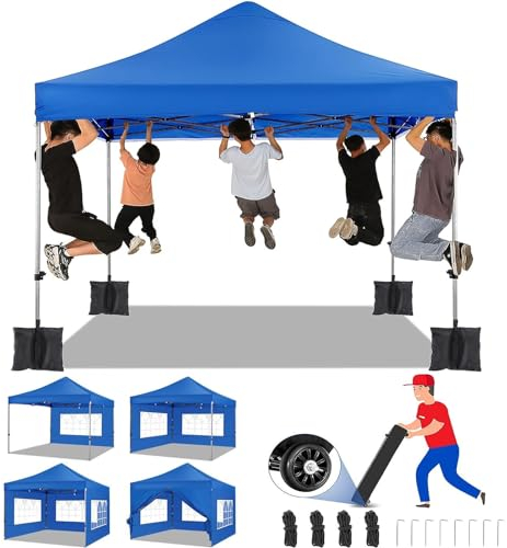COBIZI Faltpavillon 3x3 Pavillon 3x3 Wasserdicht Stabil Winterfest 2.0, Outdoor Faltbar Gartenpavillon Pavillion UV Schutz 50+ 3 Höhenverstellbar, Partyzelt mit 4 Seitenteilen und 4 Sandsack Blau