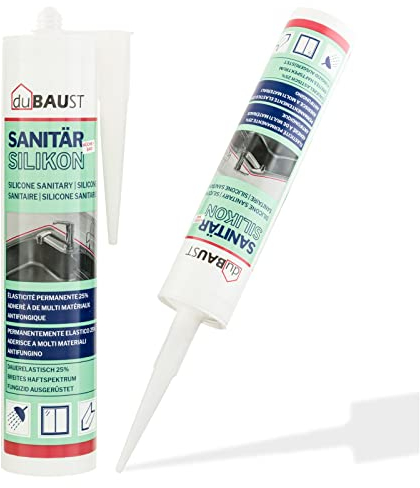 dubaust SAS24 Sanitärsilikon elastisch dauernassbeständig schimmelresistent Bad Küche Dusche Feuchträume 310ml Kartusche (hellgrau)