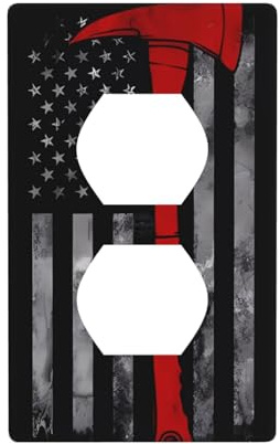 Dual socket wall plate - Durable and Stylish Outlet Cover for Residential and Commercial Areas 4.5 x 2.76 in Firefighter Axe Red Line Flag picture