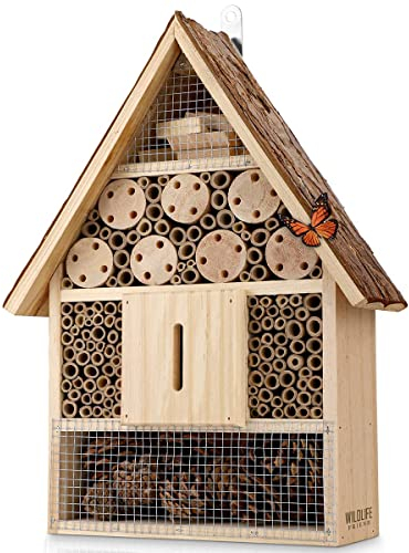 BAONUO Holz-Insektenhotel, hummelhaus, gartendekoration, geheimes Haus für Bienen, Schmetterlinge und marienkäfer, 36 * 26 * 10cm, Simulation der natürlichen Umwelt (silbrig, M)