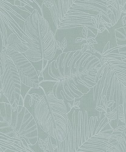 Rasch Color your life 690811 Papier peint intissé turquoise, aspect textile et grandes feuilles tropicales vert menthe, Monstera, papier peint jungle