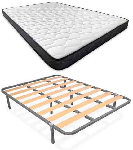 Somnia Descanso - Cama Completa con Colchón Versalles (Cara Invierno/Verano) + Somier Basic con 6 Patas Abrazadera, 135 x 190