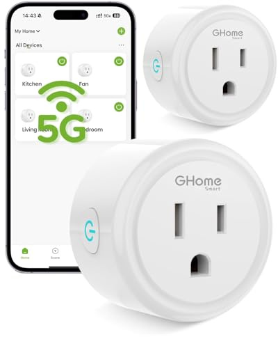 GHome Smart 5G 15A WiFi Smart Plug Compatible with Alexa and Google Home, Outlet Timer Smart Home WiFi Outlet Timer with Remote Control, 5GHz and 2.4GHz Wi-Fi Sockets, ETL FCC Listed, White, 2 Pack