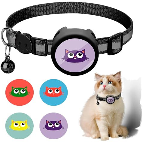 Hacintre Katzenhalsband Airtag Reflektierendes Mit Glocke, Name und Telefonnummer Können Angegeben Werden GPS Tracker Halsband Hülle Katze Verstellbar (Lila x 1)