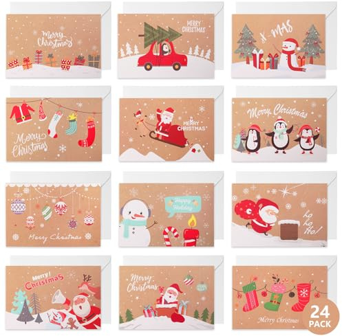 Hianjoo 24 Cartoline di Natale, 20 x 15 cm Biglietto di Auguri di Natale con Buste Carta Regalo di Capodanno Vuota fai-da-te per Marito Moglie Madre padre Bambini Amanti Amici, Colore Legno