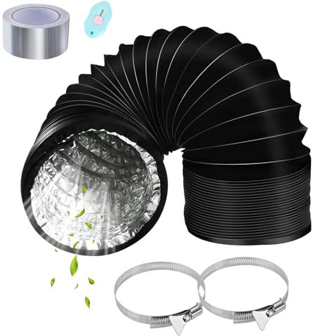 URHRHU Ø100mm Abluftschlauch 2.2 m, PVC Abluftrohr Lüftungsschlauch Aluflexschlauch mit 2 Schlauchschellen Edelstahl und 1 Aluminium Klebeband für Klimaanlagen Abzugshaube Rohrventilator Trockner