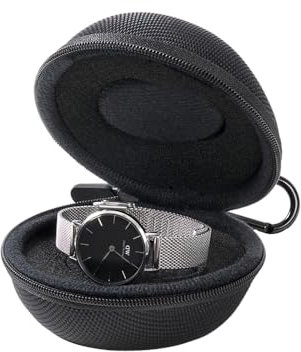 HZONGMINGZT Travel Watch Case Portable Watch Organizer Box Single Watch Storage Box for all Wristwatches & Smart Watches up to 55mm (Black)