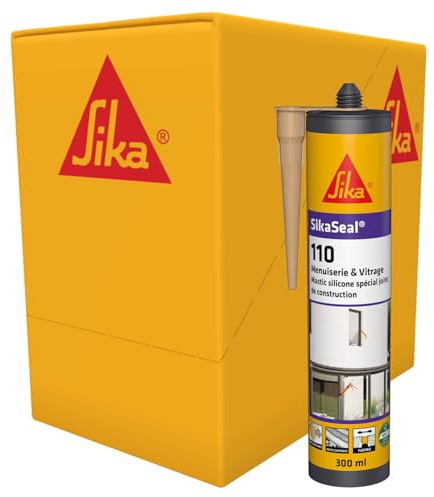 SIKA - Mastic silicone de construction - SikaSeal-110 Menuiserie & Vitrage, Beige - Joints de menuiserie et vitrage - Extérieur/intérieur - Carton de 12 cartouches de 300ml