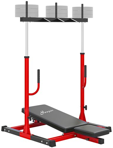 Soozier Vertical Leg Press Machine, 660LBS Capacity, Leg Strength Training Machine with Adjustable Leg, Back and Head Positions for Home Gym, 2 Olympic Plate Compatible, Red