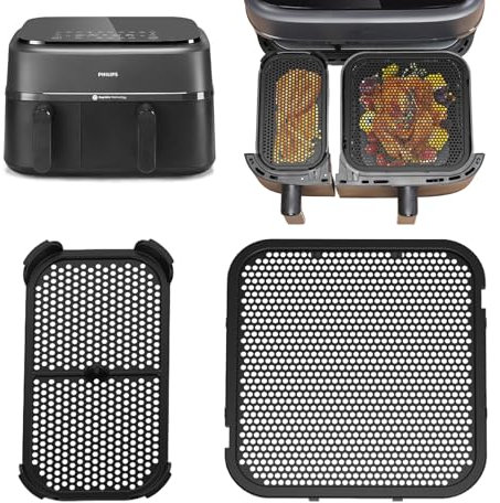 2 Pièces Grille Anti Projection pour Philips Airfryer Série 3000 NA350/00, Grille Anti Eclaboussure Moule Silicone Accessoires pour Philips Airfryer Dual Basket 9 Litres (A)
