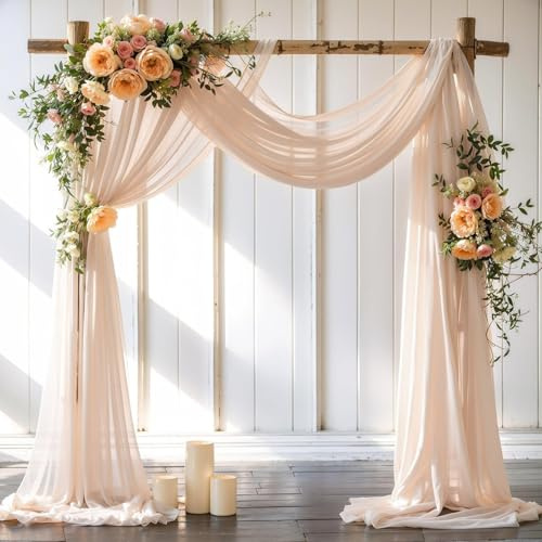 SHUOHONG Cenefa de Boda Cortinas, 75 x 600 cm Cortina de Arco de Boda, Cortina Transversal de Tul Transparente, Decoración a Mano Mosquitera para Fotografía, Fiesta, Cumpleaños (Champán)
