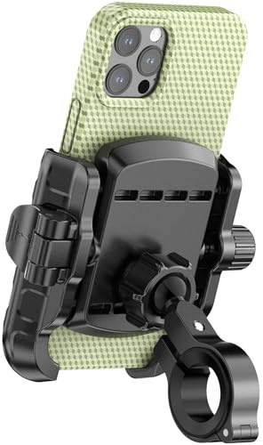 LOKTENWO Bike Motorcycle Phone Mount with Aluminum Alloy Mounting Base, [1s Lock & Release] [Camera Friendly] Bicycle Handlebar Cell Phone Holder for Scooter ATV, Fit 5.4-7.2 Smartphone