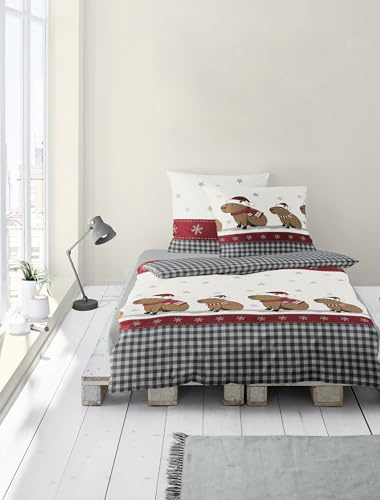 Bierbaum Ropa de Cama 4168, Franela Fina, 100% algodón, diseño en Alemania, Gris 10, 135 x 200 + 80 x 80 cm
