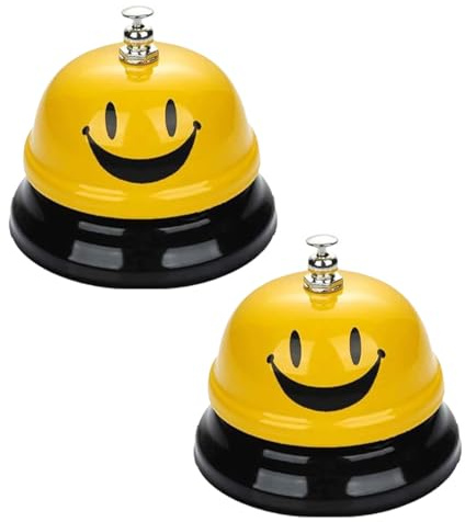 MITUMORMOR Lot de 2 cloches de table en métal - Cloches de table - Cloches de service - Cloches d'appel - Sonnettes de réception avec sonnettes pour cuisine, restaurant, bar (jaune)