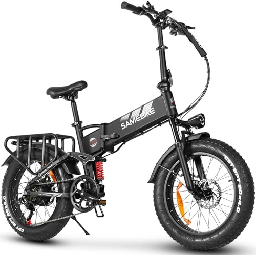 SAMEBIKE Bicicleta Eléctrica Plegable con Llantas Fat, 20×4.0 Pulgadas - E-Bike Trekking Hombre/Mujer Batería 15Ah, Motor 250W, 25km/h, 85km Autonomía, 7 Velocidades, Frenos de Disco Dobles (Black)