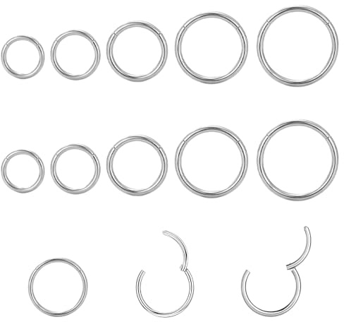 LIUYIDM 316L Cerniera In Acciaio Chirurgico Anello Clicker Naso Cerchio 18g 6/8/10/12/14mm Anelli per labbro Anelli naso, Spessore Ipoallergenico Daith Septum Lip Cartilagine Orecchino (Argento)