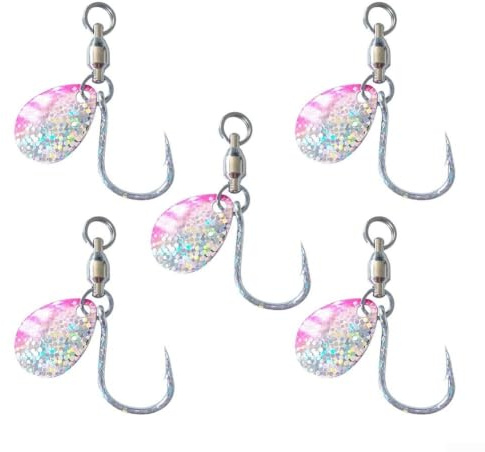 NexRen Hameçon d'eau salée avec cuillère clignotante, construction en métal, couleurs vives pour l'attraction des poissons, compatible avec la gamme de tailles 14-40 (4/0# rose)