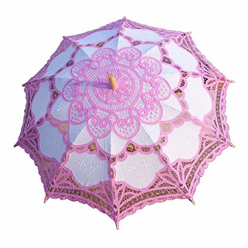 AEAOA Handmade Pink and White Lace Parasol Umbrella Wedding Bridal 30 Inch Adult Size