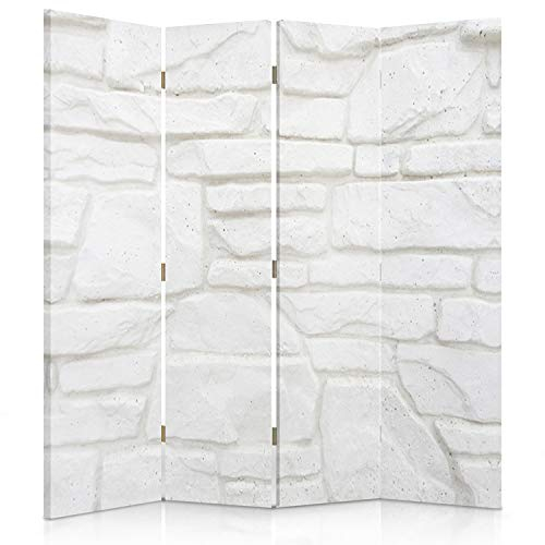 Feeby Paravent Mauerwerk Ziegel 145x180 cm 4 Teilig Modern Design einseitig Raumteiler Wandschirme Foto Trennwand Raumtrenner Sichtschutz Spanische Wand auf Leinwand Bedruckt Wand Stein Weiß
