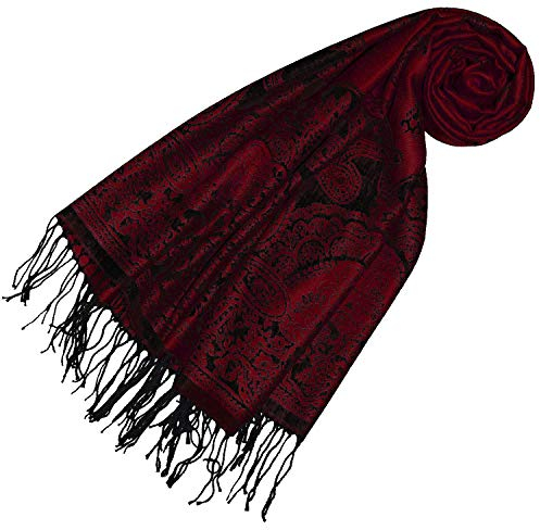 Lorenzo Cana Pashmina Schal Schaltuch jacquardgewebt Paisley Muster 70 cm x 180 cm Tuch Naturfaser Dunkelrot Schwarz 93318